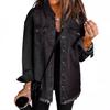 Women's Frayed Hem Denim Shirt Jacket - European & American Street Style for Autumn/Winter.