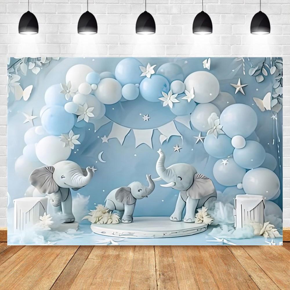Baby Boy Blue Balloon Birthday Baby Shower Backgrounds For Photographs Gold Stars Clouds Kids Birthday Portrait Backdrop Shoot