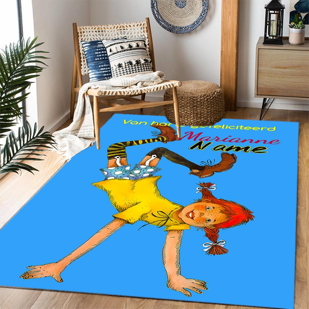 Pippi Monkey Friend. Customized Name Area Rug Suitable for Dormitory Hallway Playrooms Dining Room Anti-slip Rug Office home decor