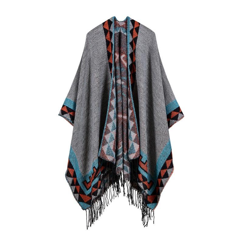 Women's rhombus tassel lengthened hot-selling imitation cashmere shawl can be used on both sides, thickened cape