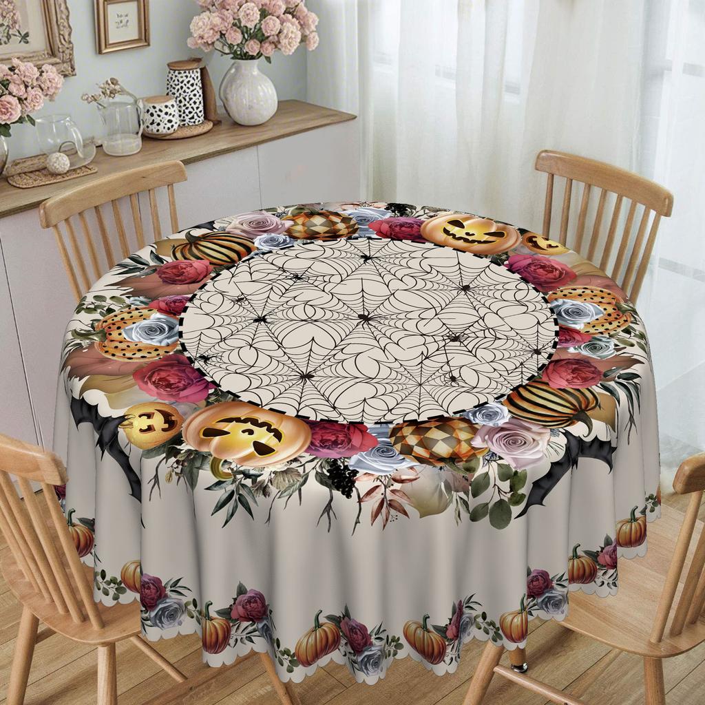 1Pc Halloween Themed Tablecloth - Ghost Pumpkin, Spider Web, Bat And Haunted House Pattern Design Tablecloth