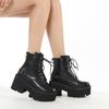 Trend Martin Boots High Heel Platform Front Lace-Up Round Head Locomotive Boots Black Rear Zipper Medium Boots Women's Boots