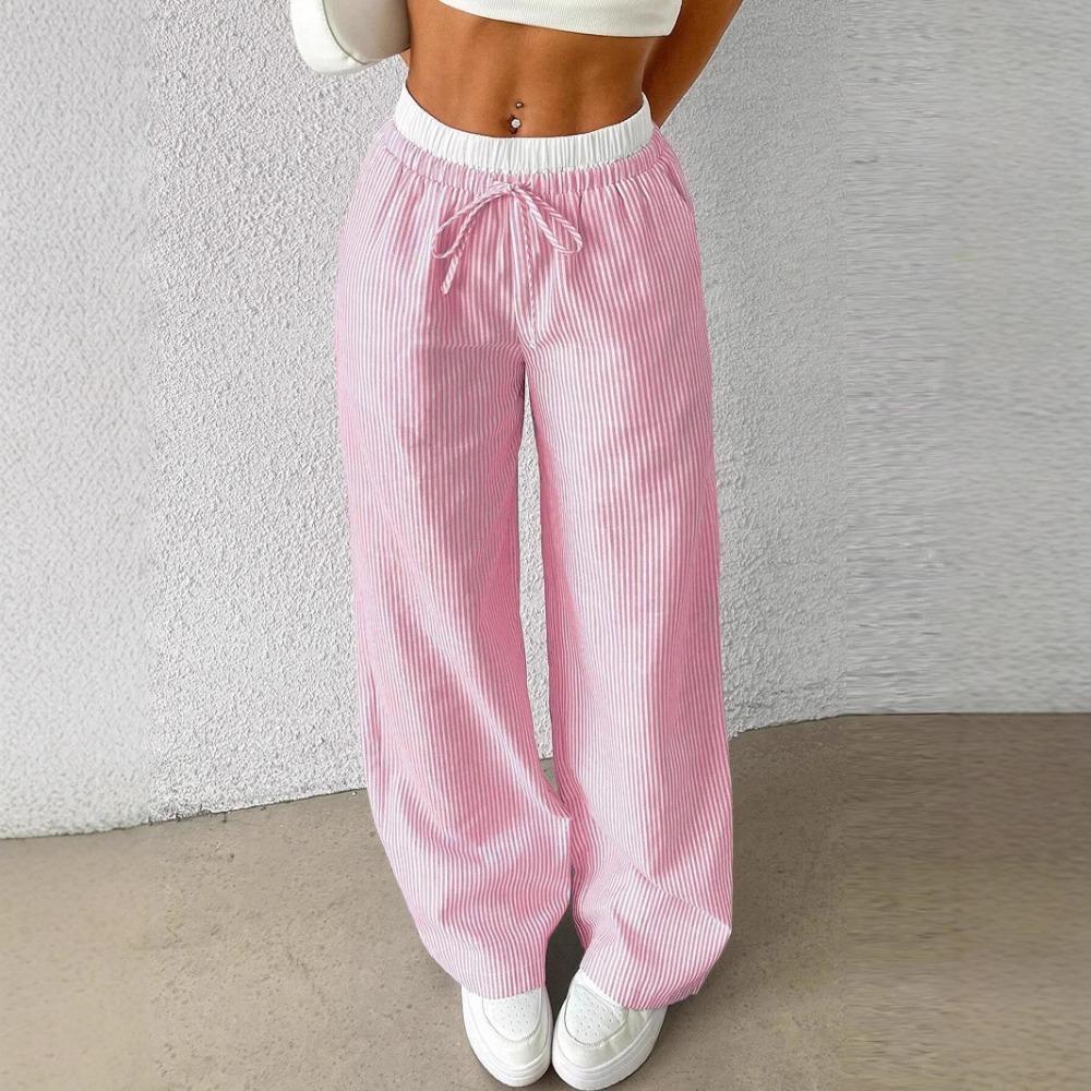 2025 New Amazon European and American Cross-border Women's Fashion Stripe Plaid Insert Color Loose Wide Leg Pants Casual Pants