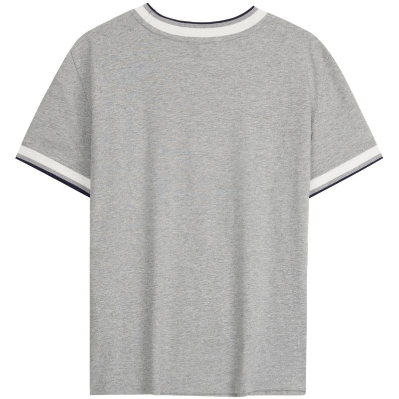 Calvin Klein Casual Commuting Embroidered Cotton Color-Blocked Trim Round Neck Short Sleeve T-Shirt Women tops 47F226G