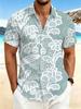 Plus Size Men'S Short Sleeve Shirt, Lace Style Casual Short Sleeve Top, White Floral Element Oversized Men'S Athletic Short Sleeve Shirt, Light Blue