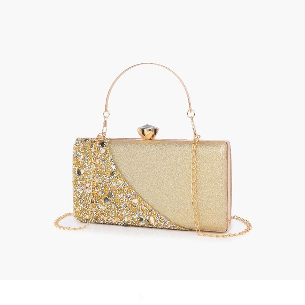 Borsa da sera da donna con strass intarsiati, texture di alta gamma, borsa a tracolla con catena per abito da sera
