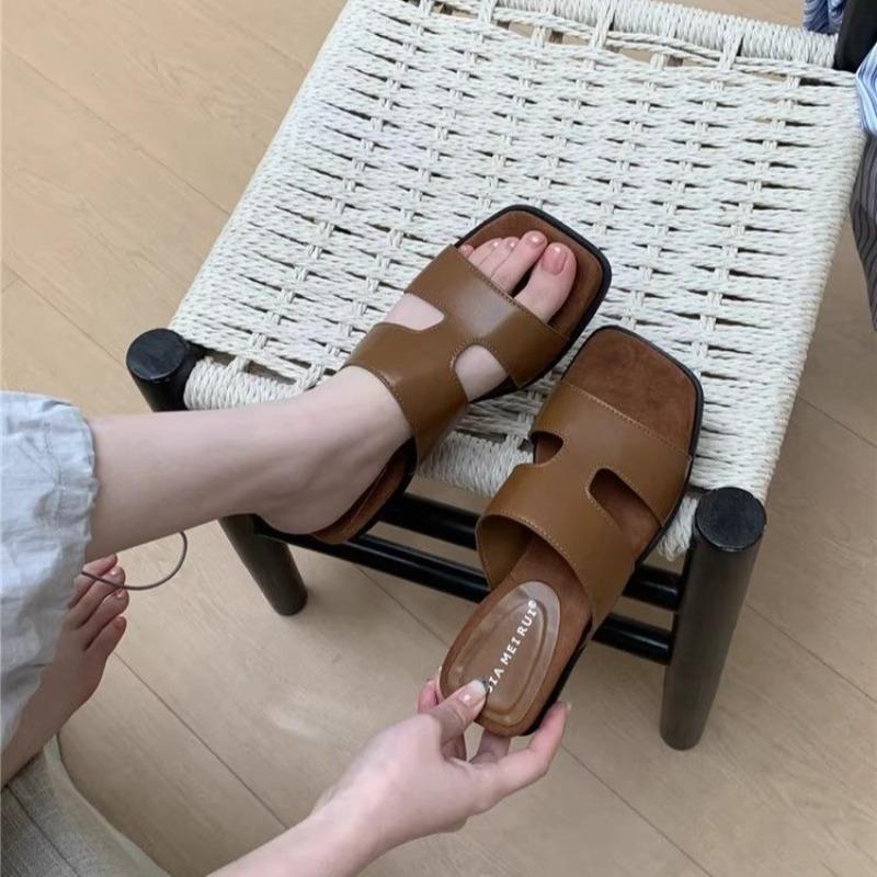 Wedge Heel Retro Beige One-word Slippers Fairy Shoes Wear Summer Skirt Versatile Small Sandals