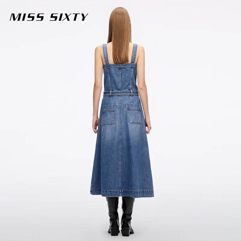 MISS SIXTY Women's Vintage Washed Denim Suspender Dress