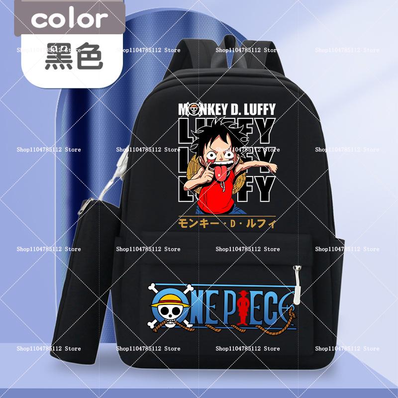 2pcs One Piece Backpack with Pencil Case Student Schoolbag Casual Large Capacity Backpack Boys Men Cartoon Anime Bookbag Gift