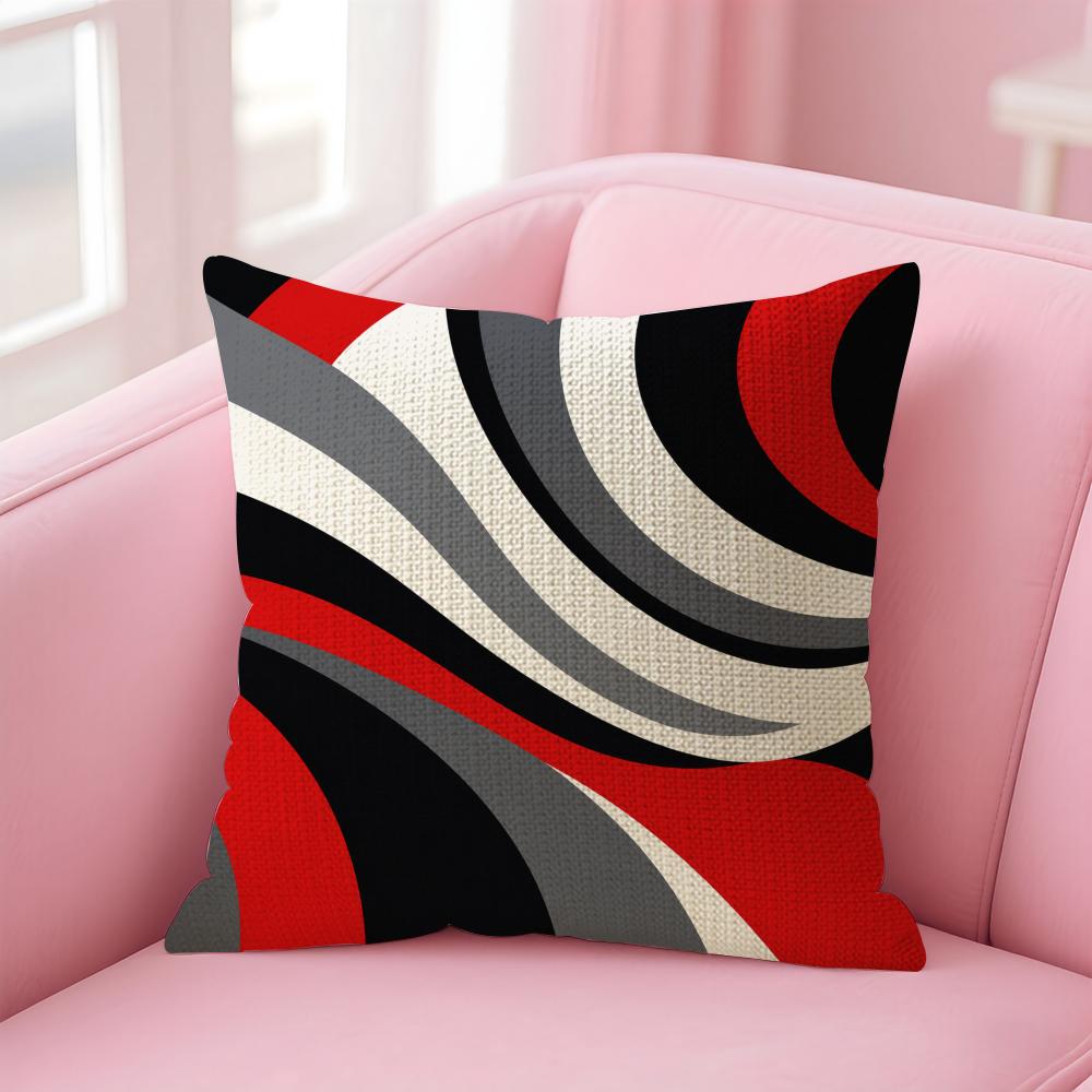 Black and Red Lines Cushion Cover Natural Linen Organic Fabric DoubleSided Printing Sofa Home Decor Gift Pillow Case