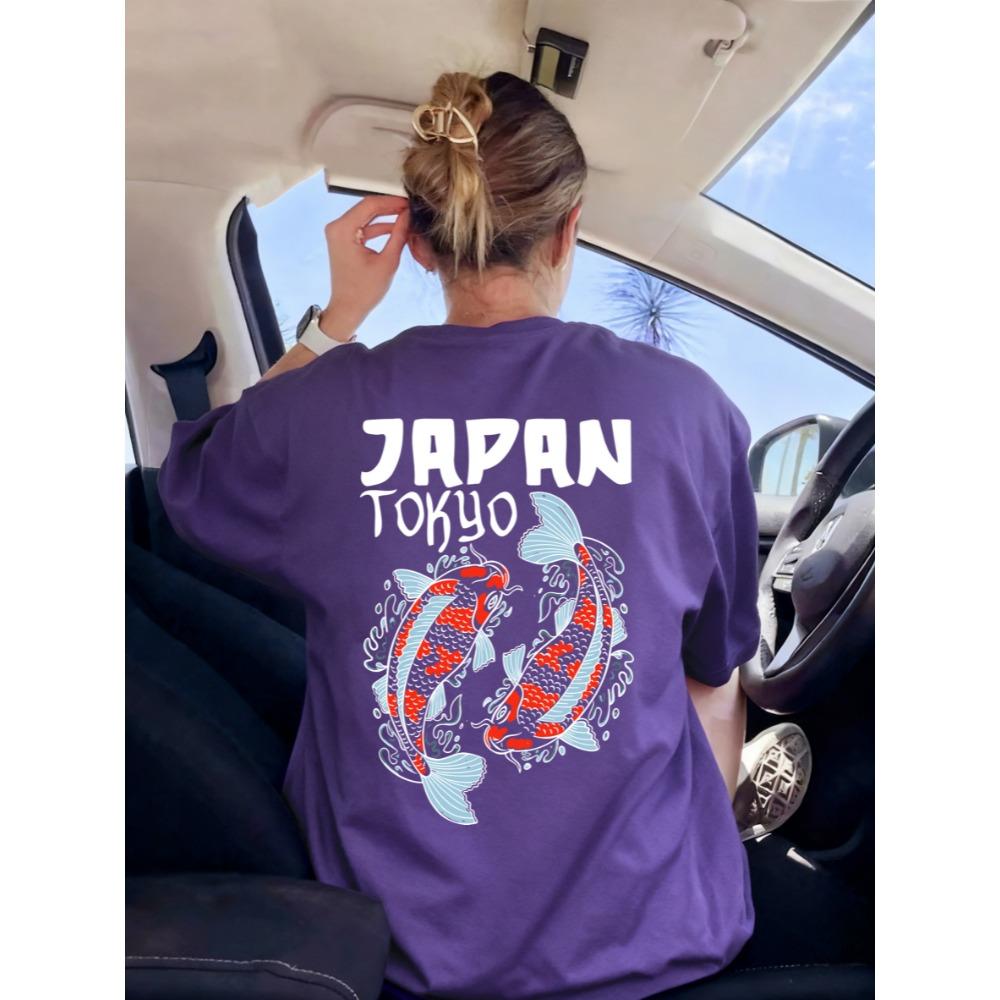Harajuku Japan Tokyo Koi Print Women T-Shirt Summer Y2K T Shirts Breathable Comfortable Top Woman Short Sleeve
