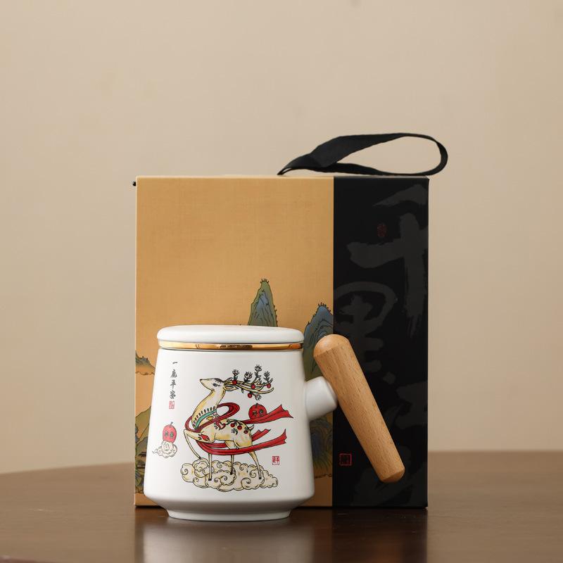 Lucky Cat Has A Bright Future Ceramic Cup, Cartoon Animal Cup Filter Cup As A Gift.