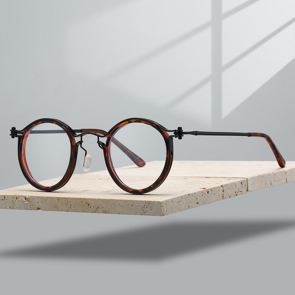 Retro Round Glasses with Blue Light Blocking Men Chic Metal Punk Frame Women's Fashion Ultra-light Eyewear for Decor