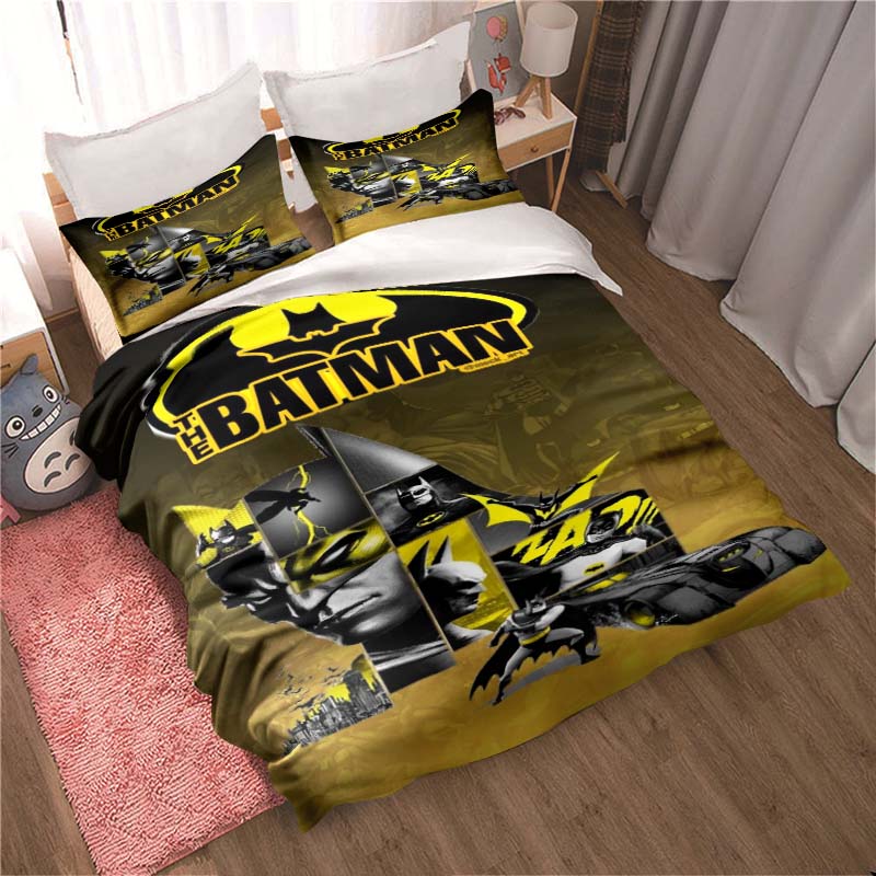 3D Printed Batman Cartoon Pattern Bedding and Duvet Cover Set, Soft and Warm Dormitory Bedding Set