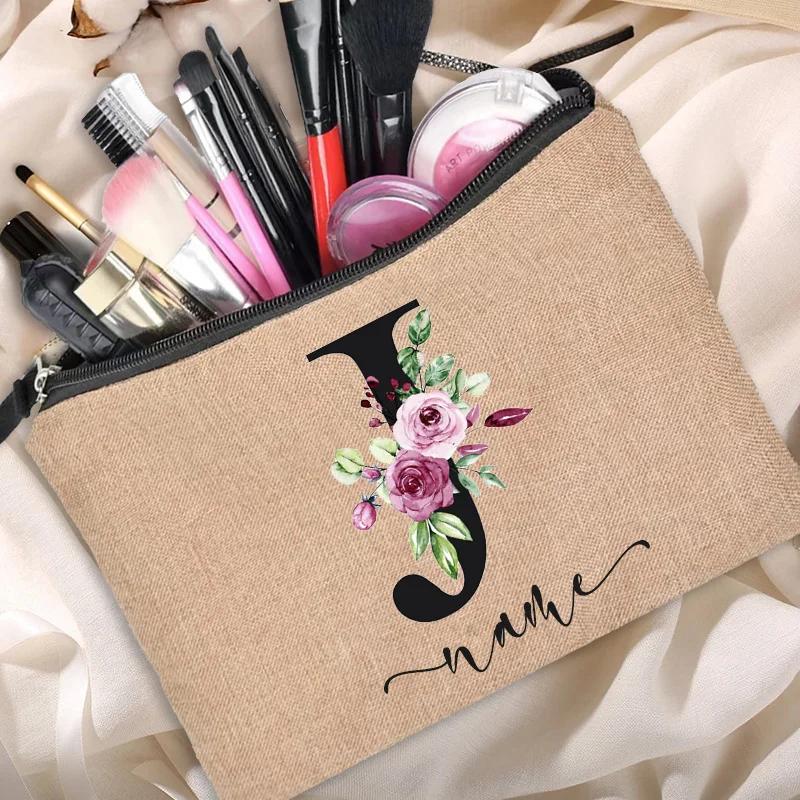 Personalized Linen Makeup Bag Able Women's Travel Shopping Beauty Portable Single Party Decoration Gift