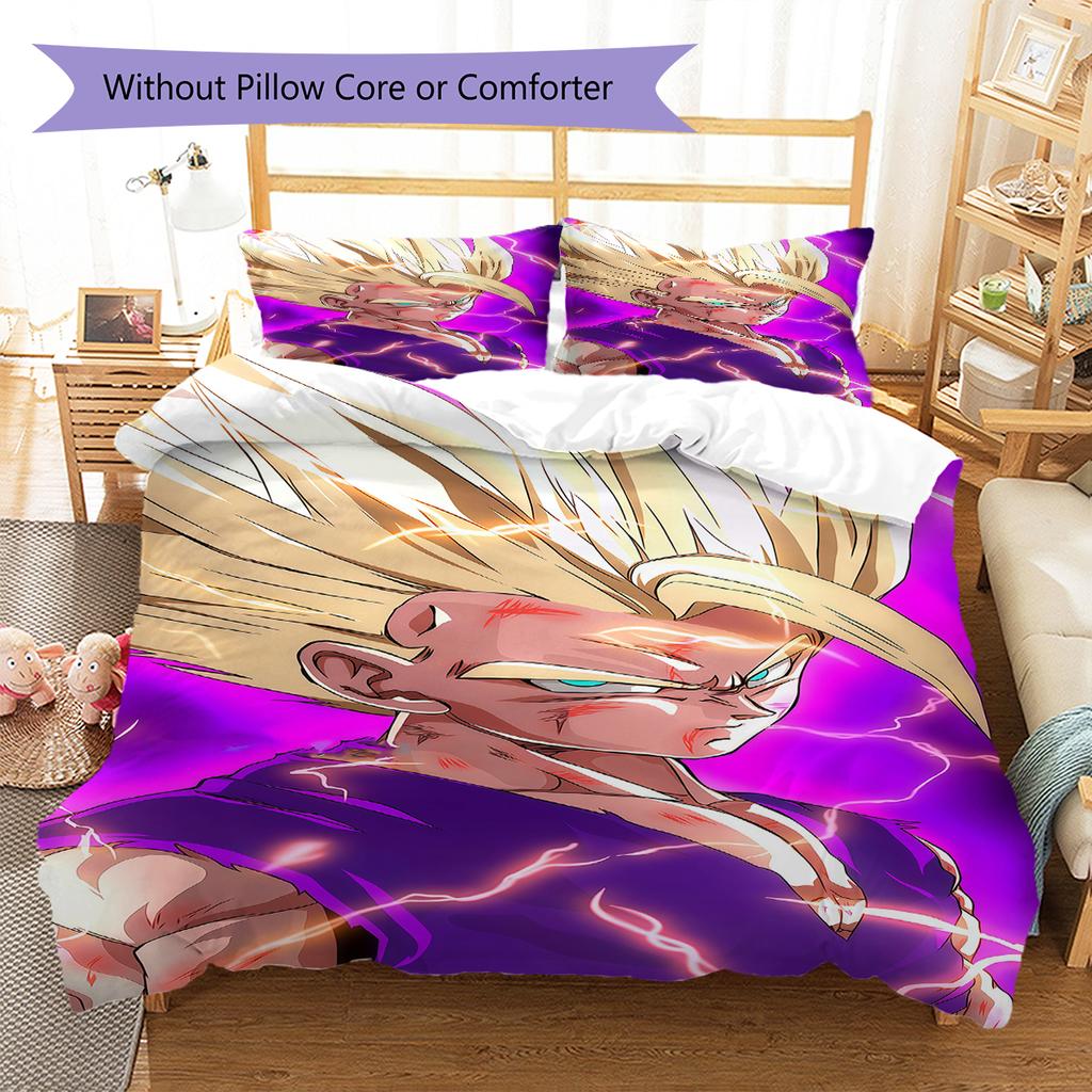 Son Goku Pattern Bedding,Quilt Set Quilt Cover Pillowcase Home Birthday Gift (1 * Duvet Cover + 2 * Pillowcase, Without Core)