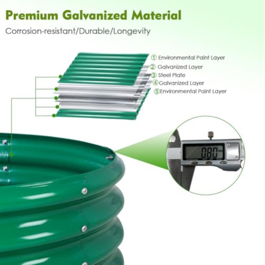 2Pcs 3X3X1.5 Ft Round Galvanized Raised Garden Bed Kit Green Outdoor Planter Garden Bed Metal Raised Box for Fruits Vegetables