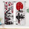 Sakura Dark Curtains Japanese Pagoda Art Print Living Room Bedroom Kitchen Set Of 2 Made Polyester With Rod Pocket Area Decor