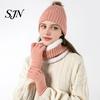 Soft Fleece Winter Gift Set Hat Neck Warmer Gloves Set, Knitted Beanies with Pompom, Touch Screen Gloves, Lined Knit for Men Women Cold Weather