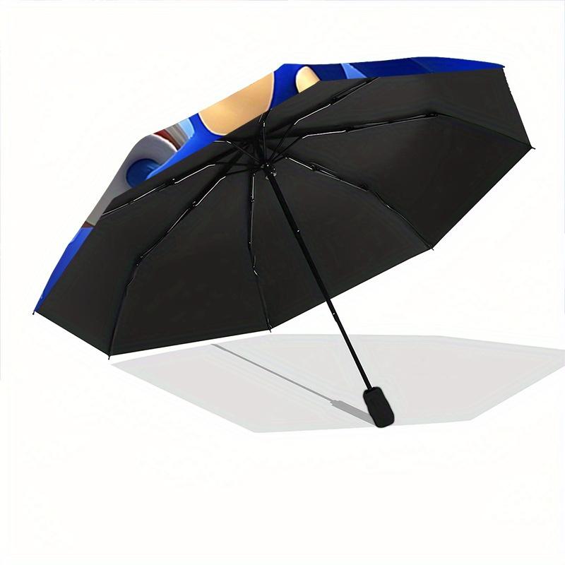 1pc Sonic the Hedgehog Automatic Opening/Closing Umbrella - Portable 3-Fold Design, 8-Bone Iron Frame Outdoor Umbrella, Ideal Gift for Fans, Trav