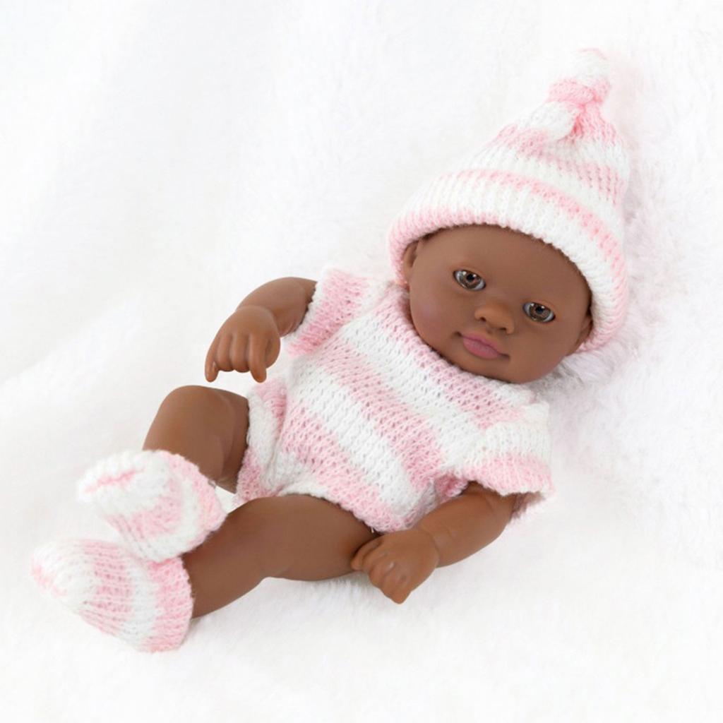 7Inch Vinyls African Reborns Baby Doll Safe Life Like Baby Dolls with Changeable Clothes For Infants And Doll Collectors