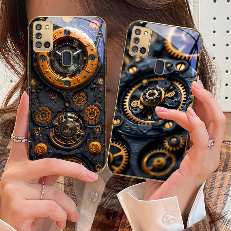 Präzises Metallgetriebe Für Samsung A 31 32 A33 A34 35 14 A15 13 16 25 26 50 52 53 54 55 56 70 71 72 73 Goldene Glas-Handyhülle