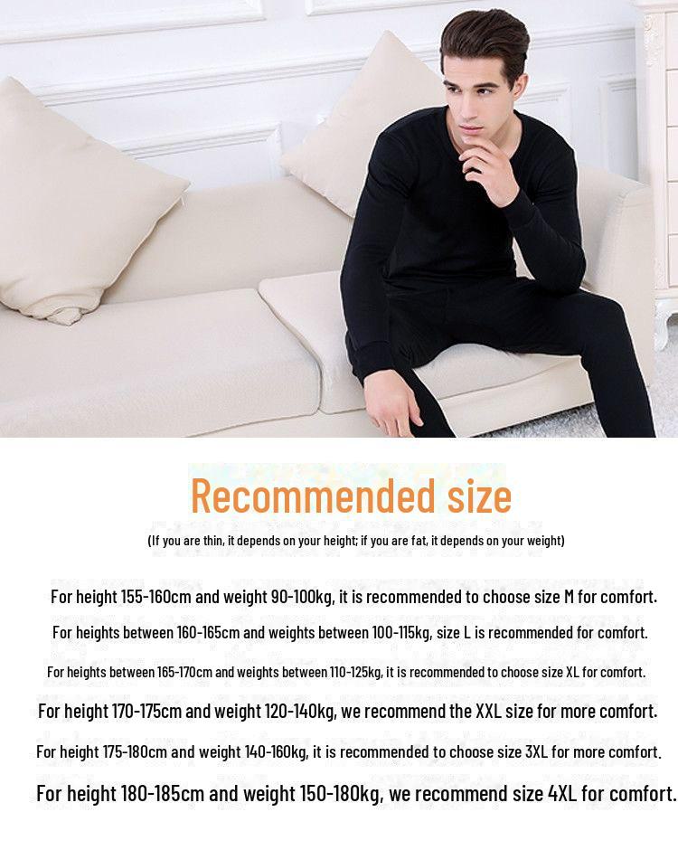 Men's Solid Color Brushed Plus Velvet Thermal Underwear Set for Autumn and Winter