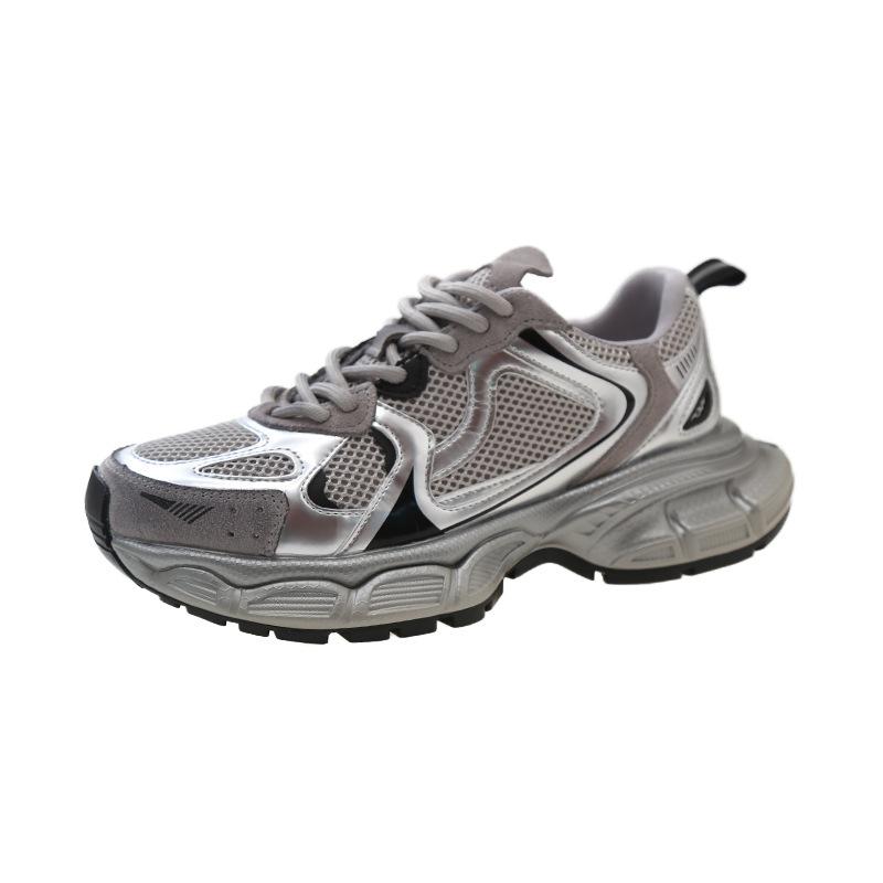 Thick-soled heightening dad shoes women's spring 2025 new silver breathable lightweight casual sports shoes children's fashion