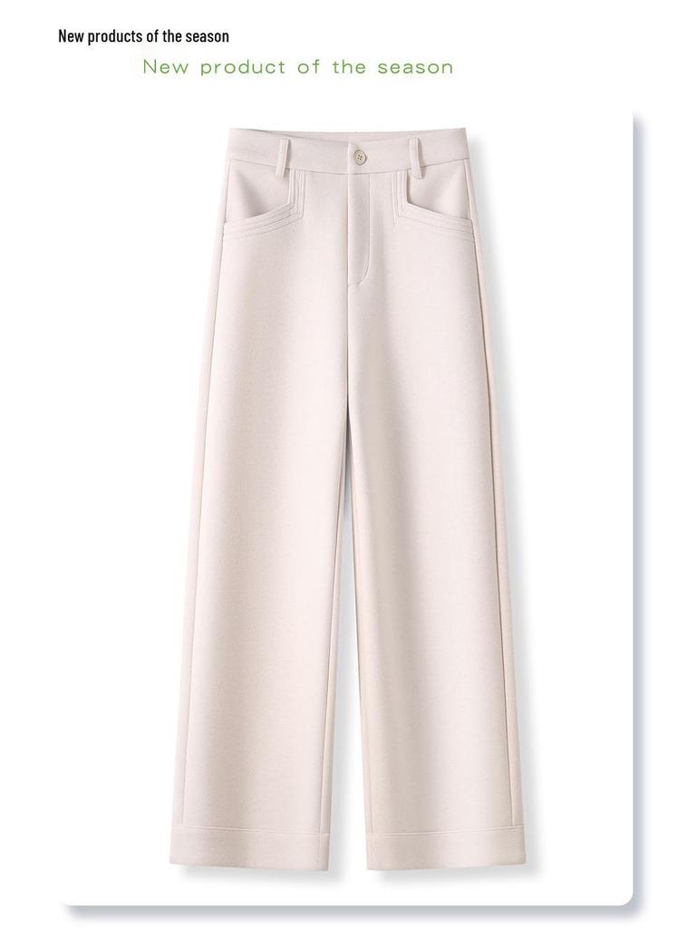 Ancola Women's Wool Wide-Leg Pants 2024 - Red Straight-Leg Cropped Trousers for Autumn/Winter