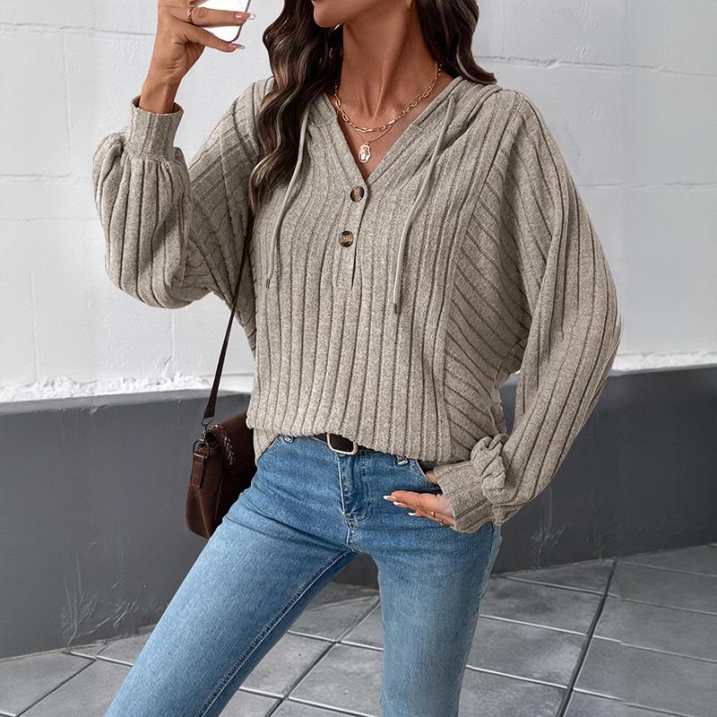 2026 Autumn/Winter Ribbed Knitwear Hooded Top – Lazy Style