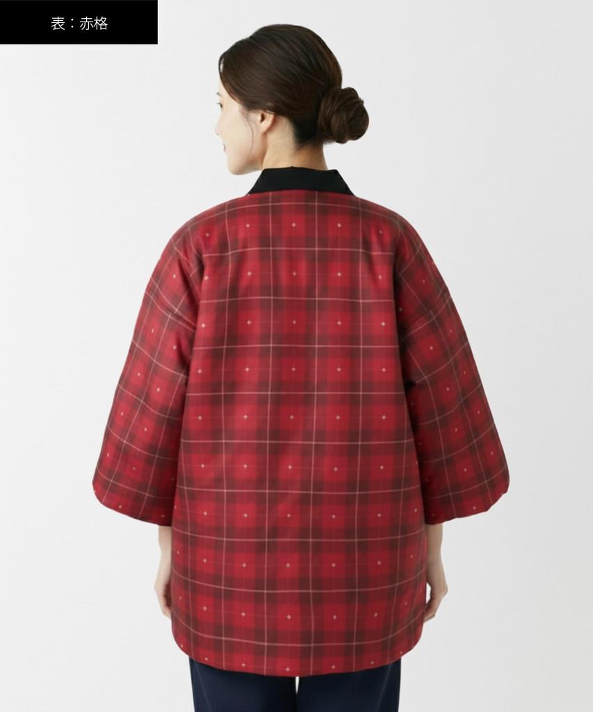 KYOETSU Hanten Womens Winter Fleece Japanese Padded Jacket Coat Red Plaid Size L
