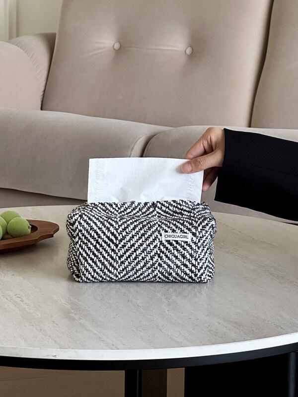 

LIEI Black & White Striped Desktop Tissue Box