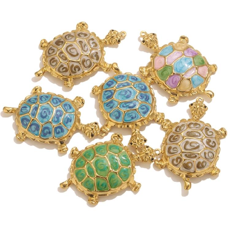 Unique  Turtles Pendant Stainless Steel Charm Colorful Resin Jewelry Accessories For Creative DIY Necklace Projects