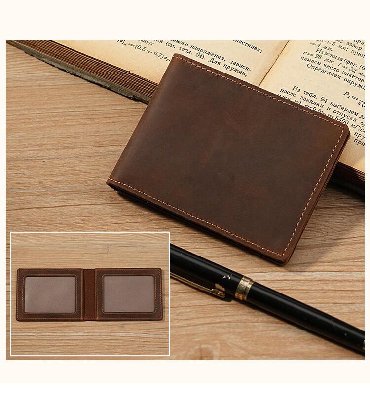 Retro Crazy Horse Leather Durable Credit Card Holder Men's Driving Document ID Card Cases Bank Card Leather Sheath Coffee Color