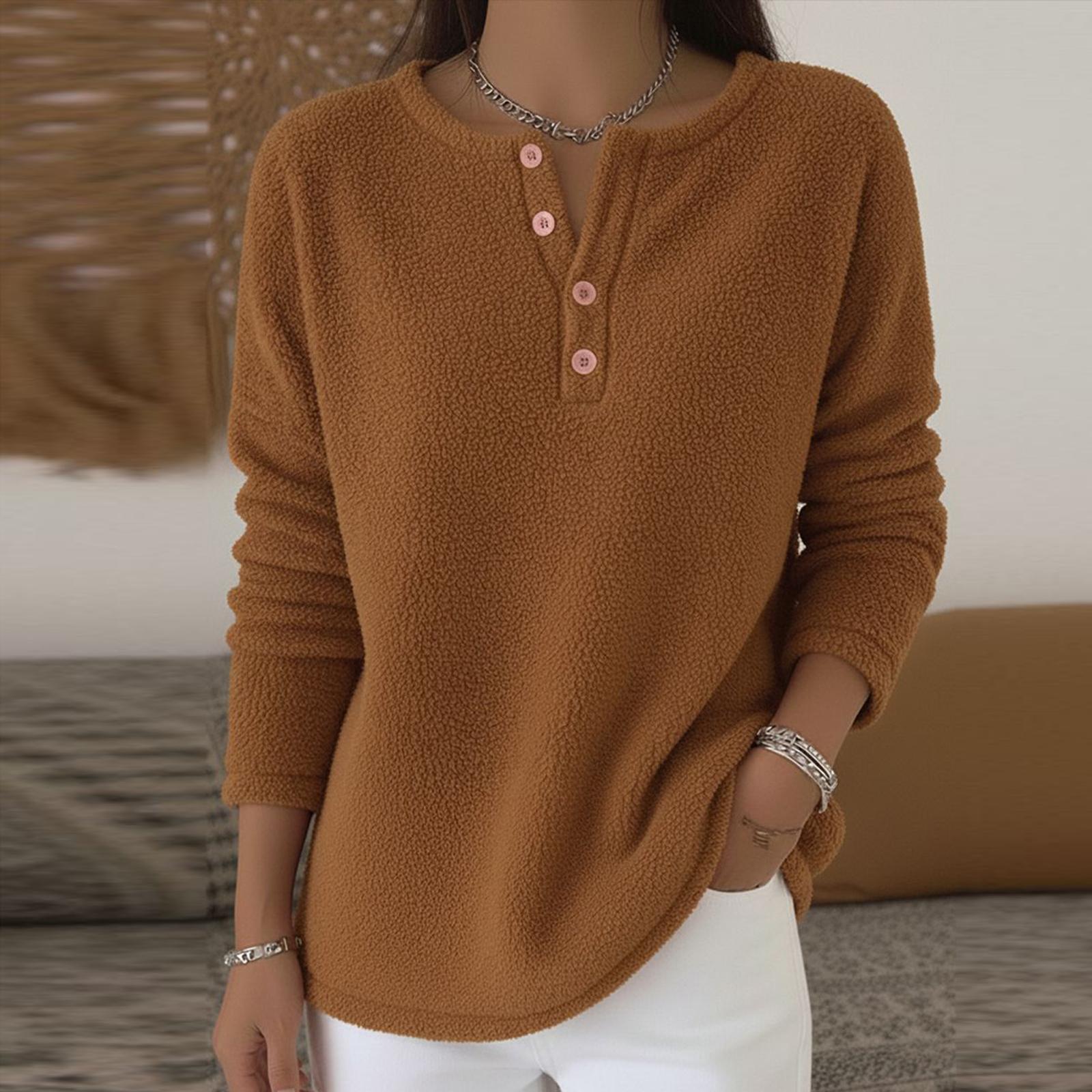 

Футболки для женщин, осенние повседневные рубашки с длинным рукавом, толстовка, винтажный топ с графическим принтом, пуловер M коричневый