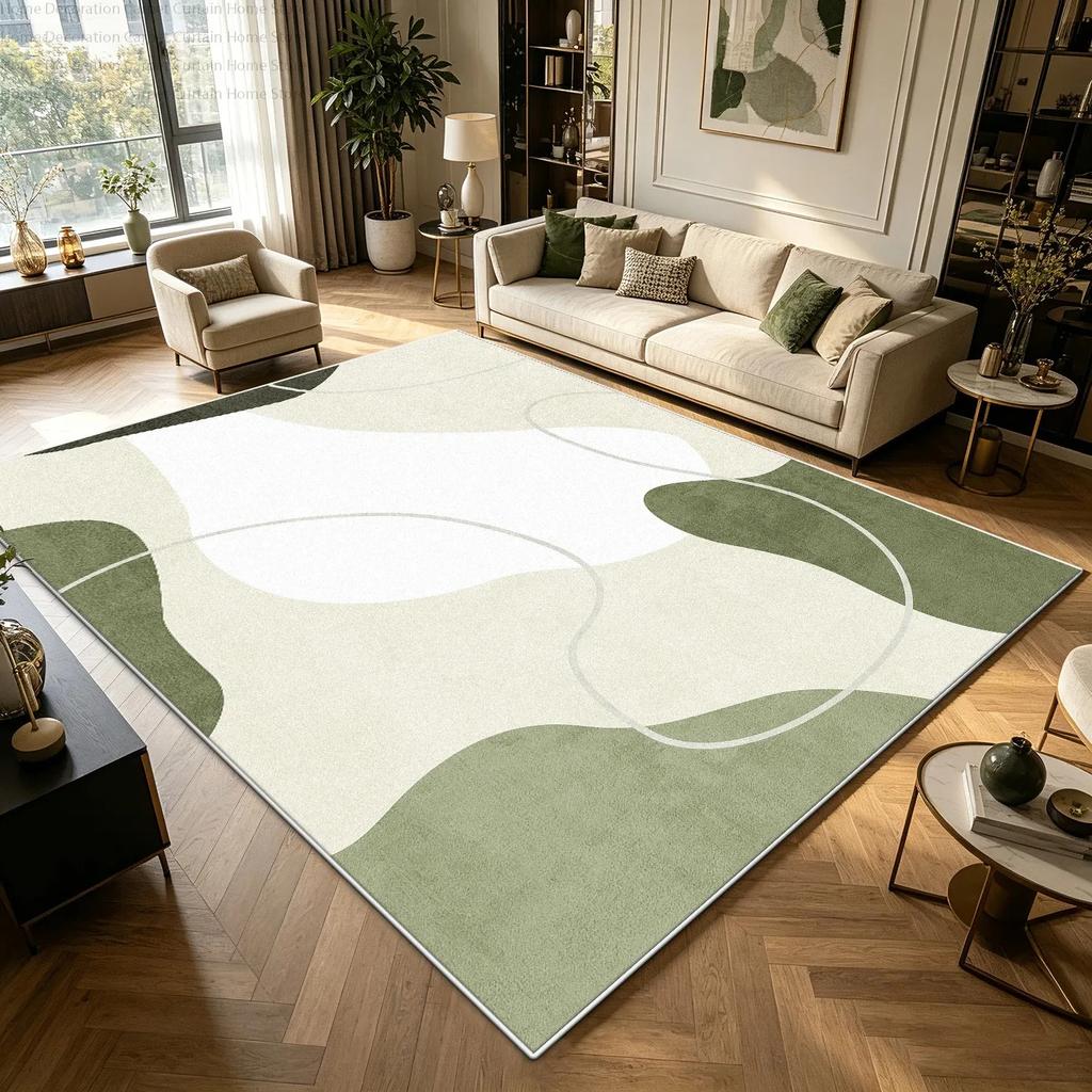 Moderner Minimalistischer Grüner Cremefarbener Abstrakter Teppich für Großes Wohnzimmer Schlafzimmer Teppiche Weich Flauschig Rutschfest Waschbar Lounge Bodenmatten