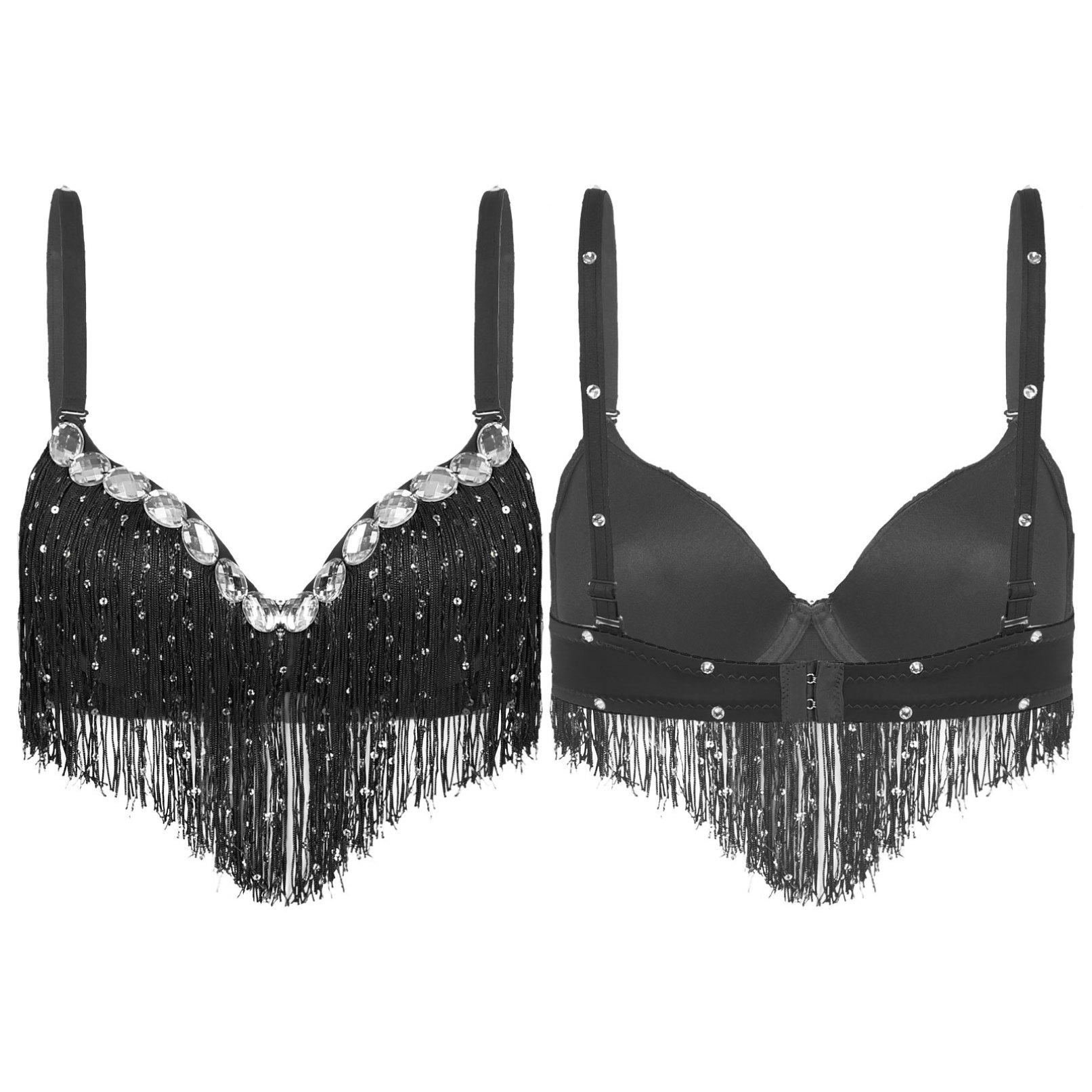 

Жіночий клубний одяг для танцю живота для дорослих, пуш-ап, латиноамериканський бюстгальтер з паєтками та китицями, гарячі костюми для танцювальних виступів чорний