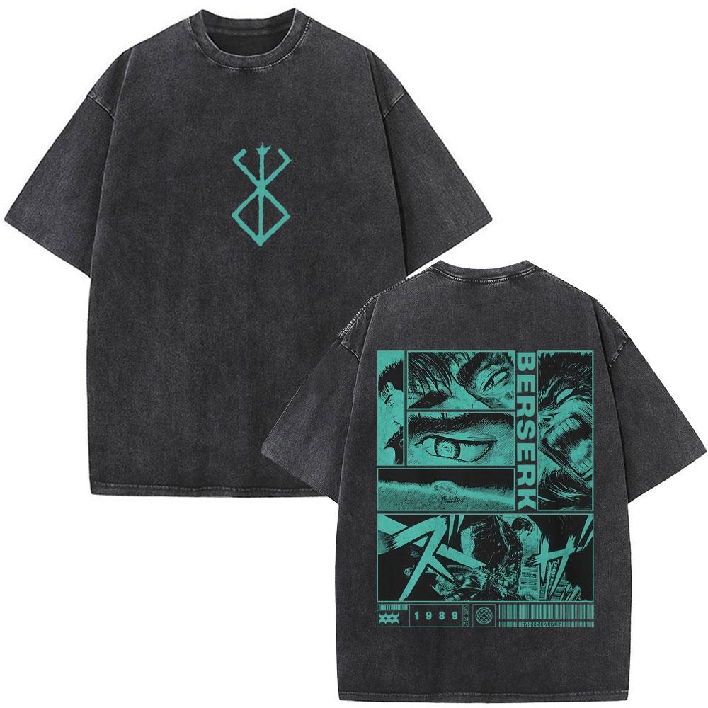Unisex Washed Anime Berserk Guts T-shirts Swordsman Gatsu Sacrifice Zodd Cosplay T Shirt Oversized Cotton Vintage T Shirts Streetwear