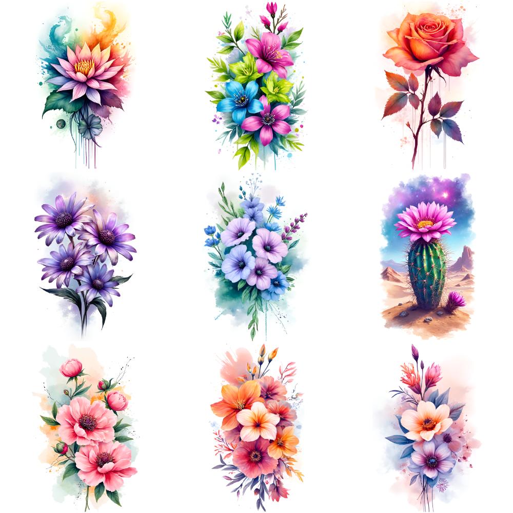 9pcs Temporary Tattoo Cactus Tattoos Waterproof Long-lasting Body Stickers Flower Tattoos Temporary Tattoo Stickers For Chest