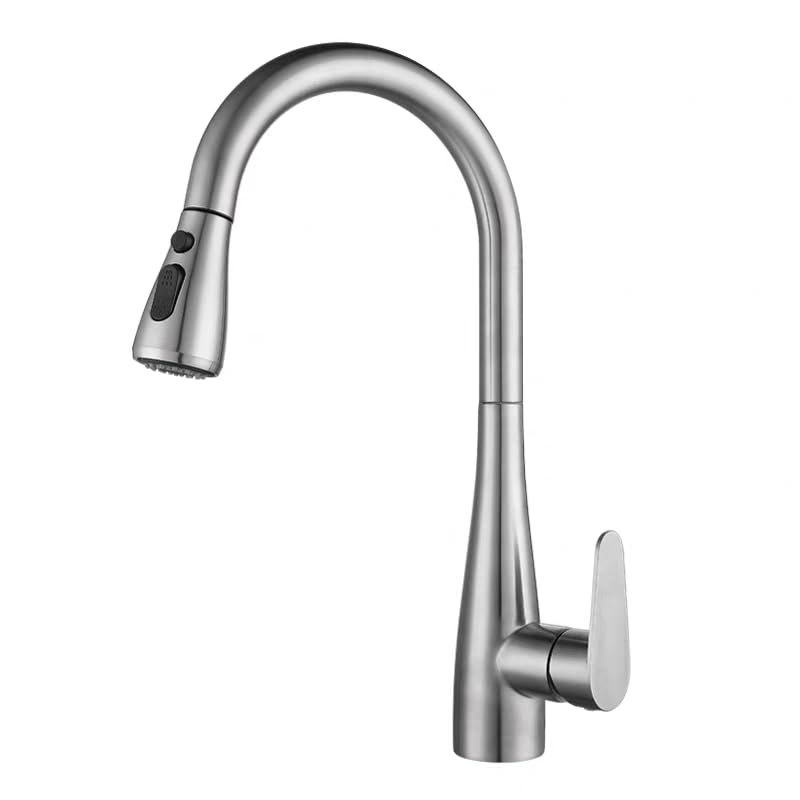 Kitchen mixer brushed nickel with 60cm extendable hose and faucet, single-lever tap, finish, pull-down type, pull-down spray.