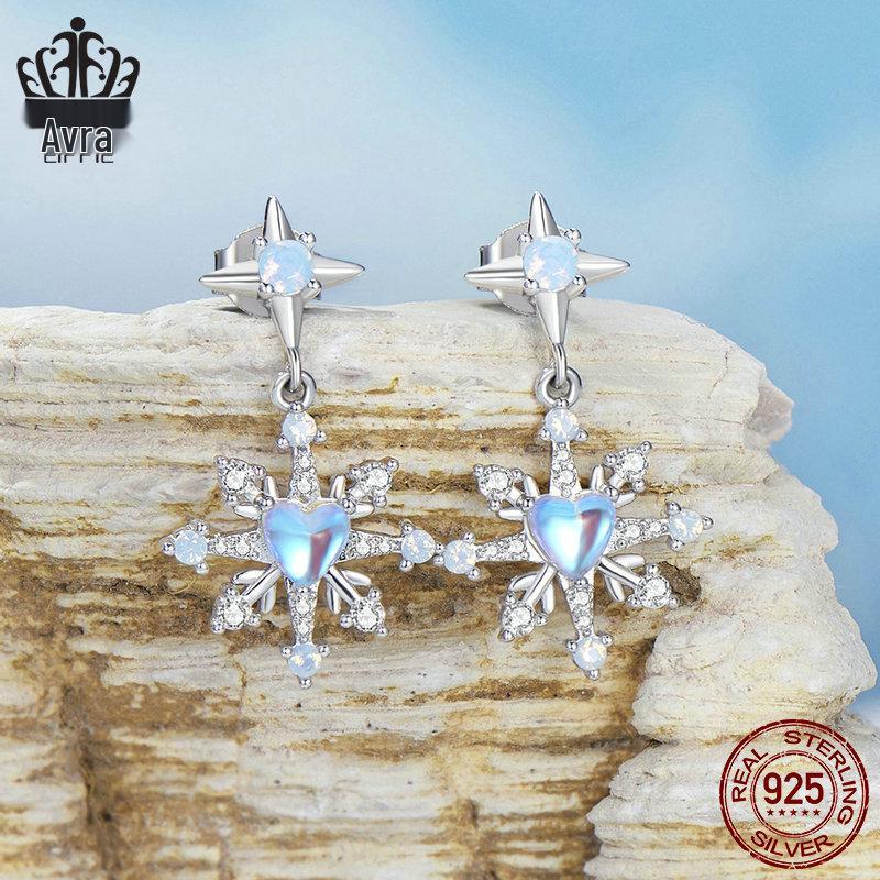 Everlee Exquisite Iridescent Snowflake Stud Earrings In S925 Sterling Silver - Holiday Jewelry for Women