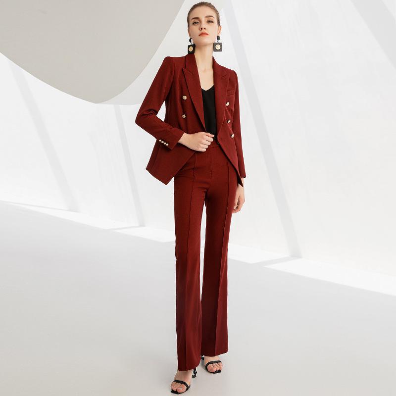Hochwertiger, weinroter, zweireihiger Anzug für Frühling/Herbst – Professionelle Mode