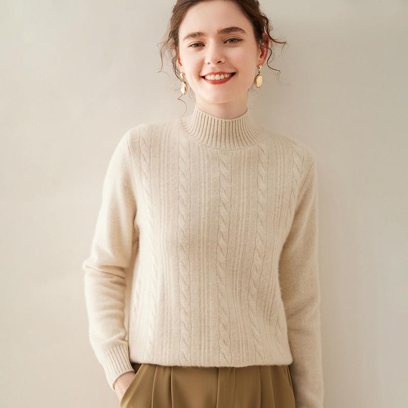 

Женский утолщенный кашемировый свитер облегающего кроя с кабельным узором - Теплый с полувысоким воротом для повседневной носки осенью/зимой 2XL (suitable for 135-150 jin)