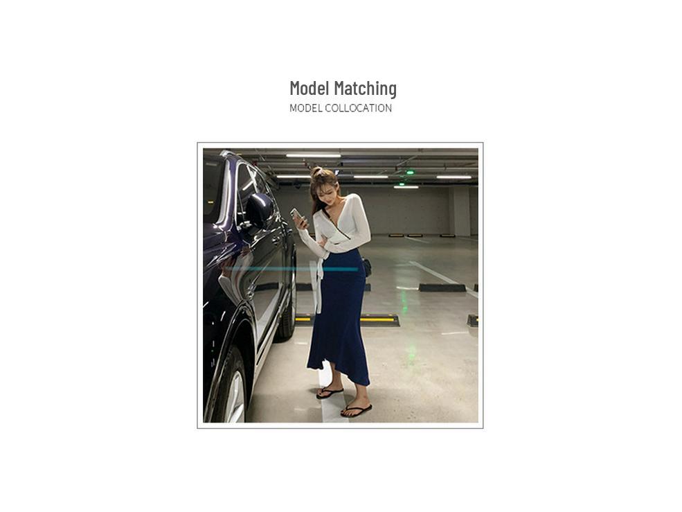 In Stock: Women's Sexy Low-Cut Lace-Up Waist-Cinching Long-Sleeve T-Shirt for Summer - Korean Dongdaemun Style