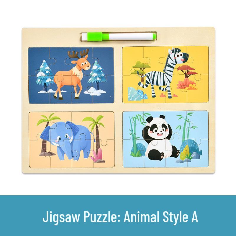 CPCE 4-in-1 Children's Educational Puzzle: Early Learning Cartoon Cognitive Board & Baby Drawing Toy