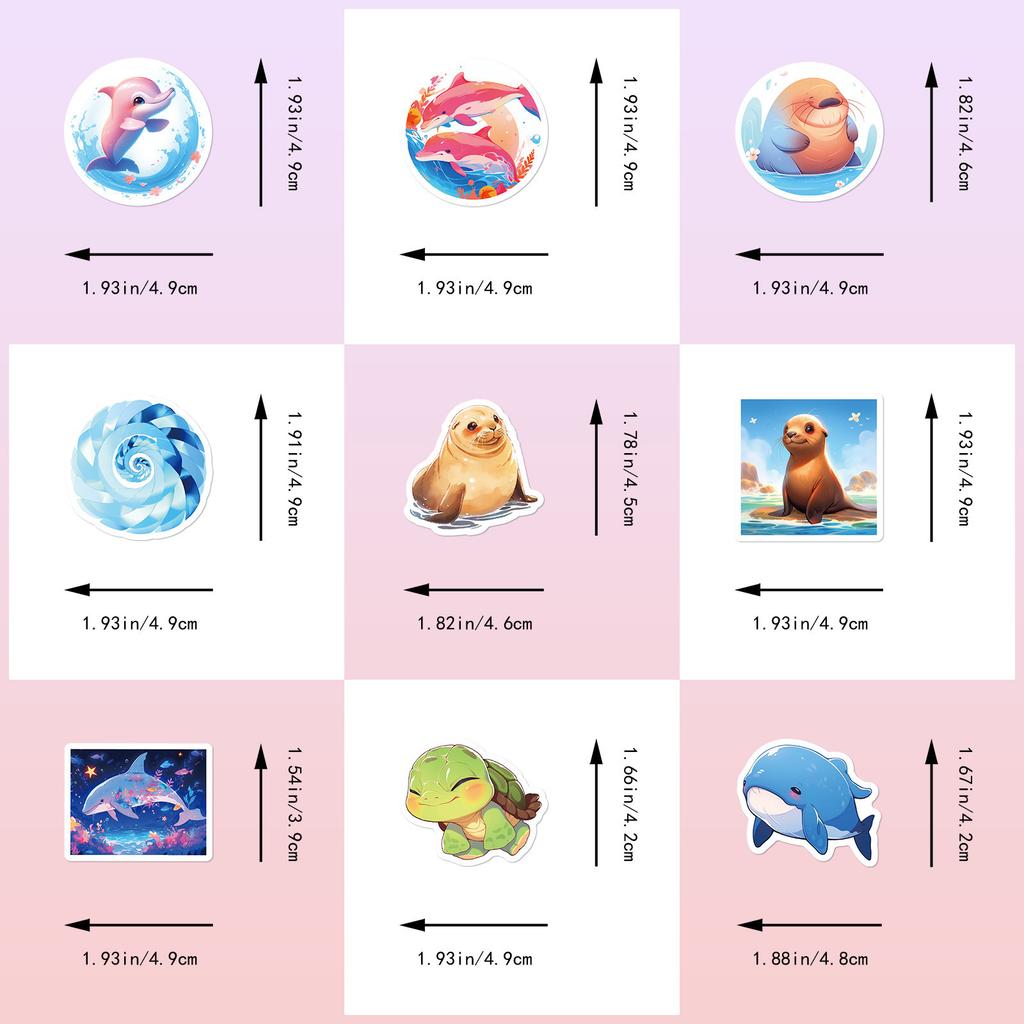 50PCS Cartoon Ocean Animal Stickers, Cute Shark 3D Marine Animal Stickers for Decor