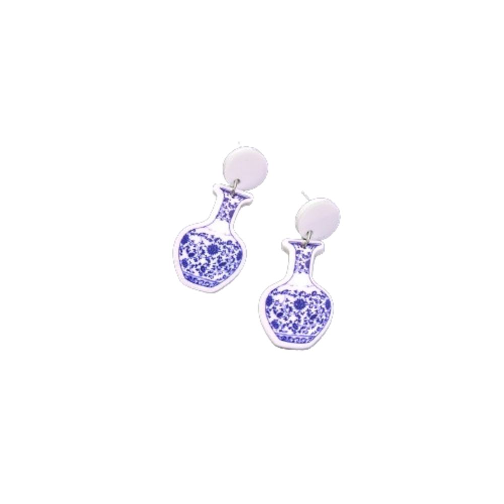Chinese Style Blue and White Porcelain Earrings Wave Point Elegant Geometric Earrings  Lady/Gifts