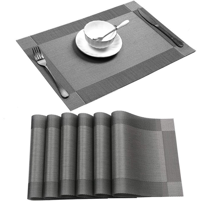 6/4pcs Rectangle Placemat Restaurant Washable PVC Durable Dining Table Weave Mats Frame Teslin Disc Bowl Coaster Non-slip Pad