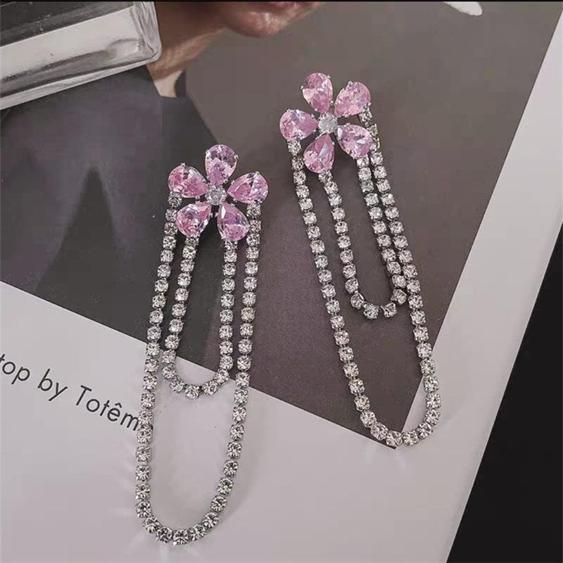 S925 Silver Needle Rhinestone Tassel Earrings - Exquisite Long Claw Chain with Colored Diamonds, European & American Style