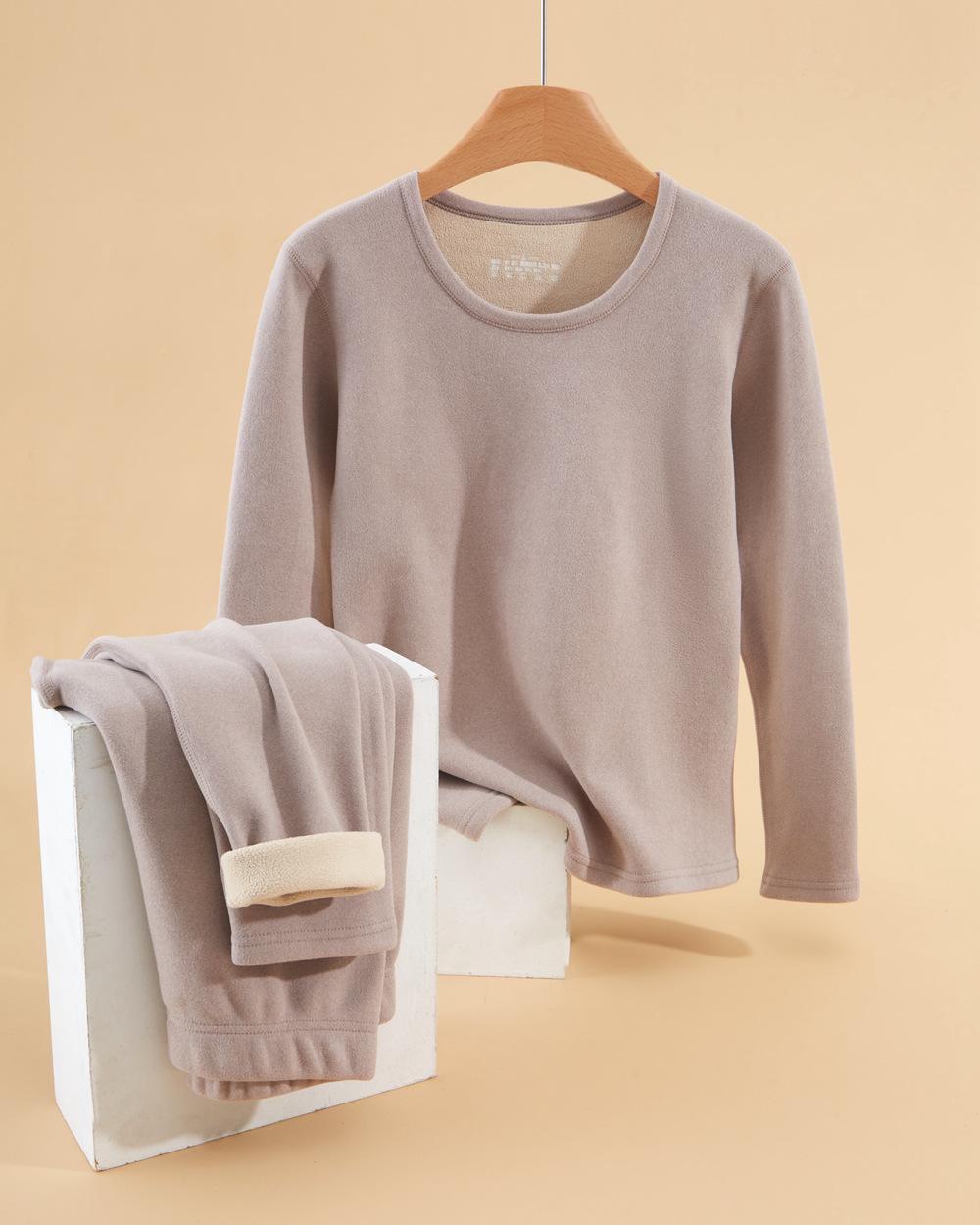 

Жіночий термокомплект із вовни альпаки з двох частин: Пуловер і штани з оксамитовою підкладкою для осені-зими L (80-100) сірий колір/бежевий